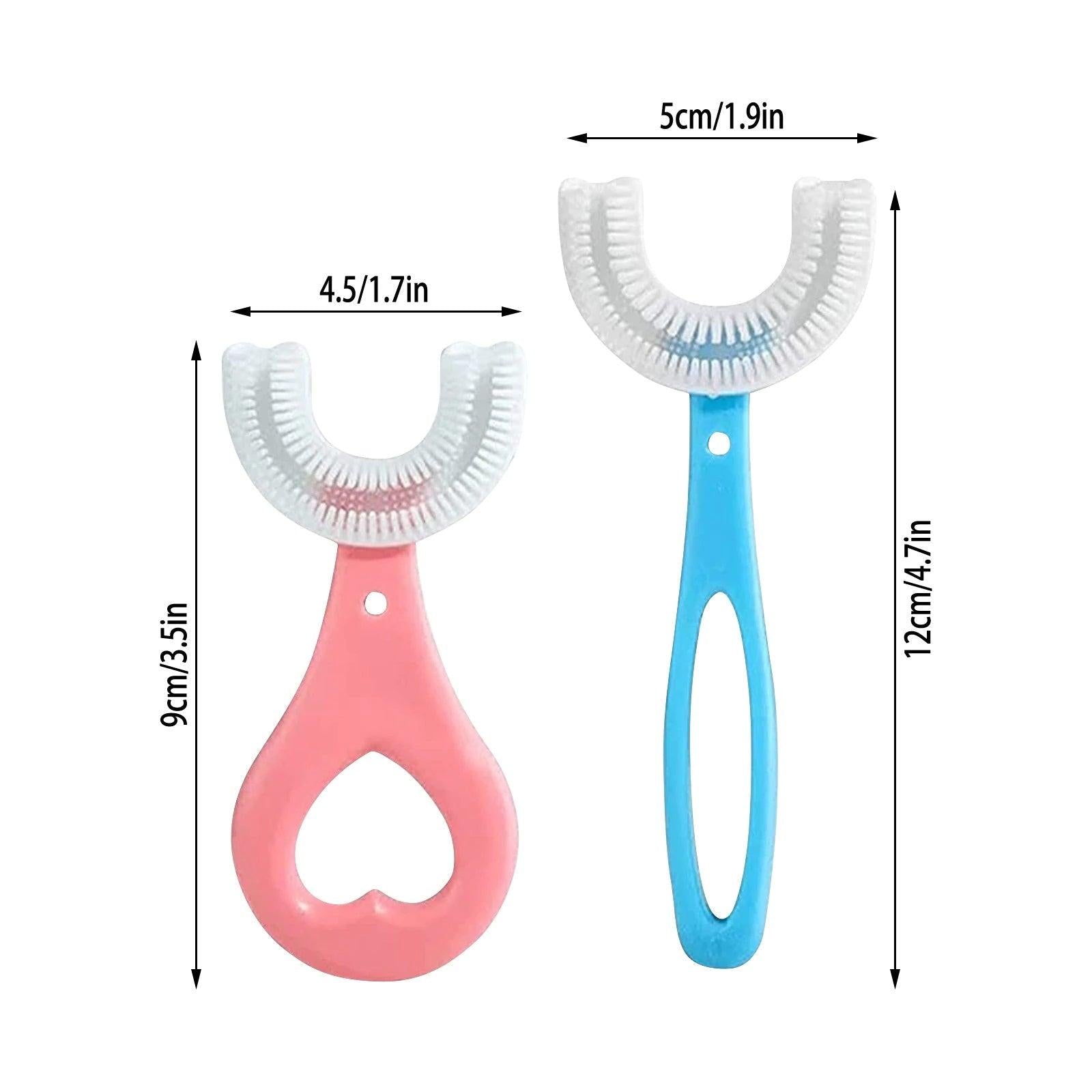 Cepillo de dientes para niños en forma de U, cabeza de cepillo de silicona suave de grado alimentario, diseño de limpieza de los dientes en 360° - Sapiensk